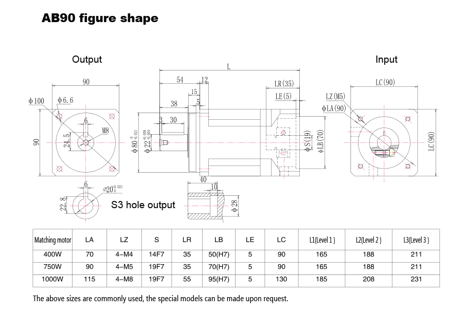 Precision planetary gearbox ab90 400w 1000w spec 01
