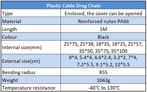 Plastic Cable Drag Chain spec