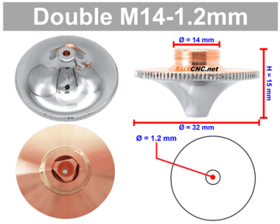 Laser Nozzle Curved head หัวโค้ง M14-1.2mm (Double)