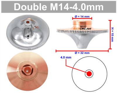 Laser Nozzle Curved head หัวโค้ง M14-4.0mm (Double)