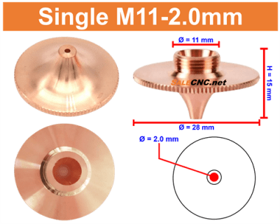 Laser Nozzle Curved head หัวโค้ง M11-2.0mm (Single)