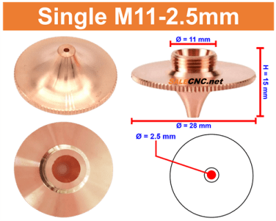 Laser Nozzle Curved head หัวโค้ง M11-2.5mm (Single)